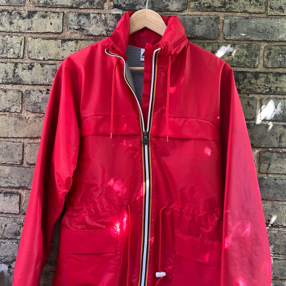 Rare Fleece- Lined K-Way Vibrant Red Jacket Excellent Condition